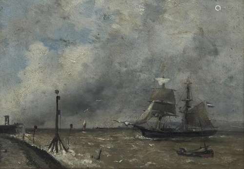 Dans le style d'Eugène Boudin - Marine, huile sur panneau, 21x30 cm -