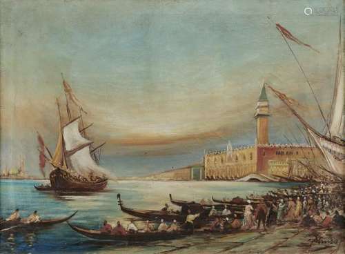 Ecole italienne, début XXe s - Vue du Grand Canal à Venise, huile sur toile, [...]