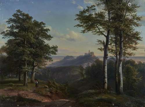 Carl Hummel (1821-1907) - Château dans un paysage, huile sur toile, signée, 49x65 cm -