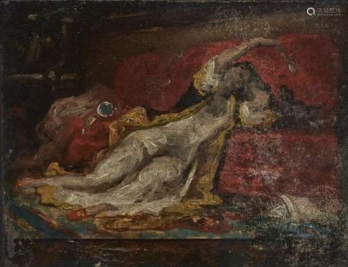 Ecole romantique XIXe s - Etude d'odalisque, huile sur toile marouflée sur panneau, [...]