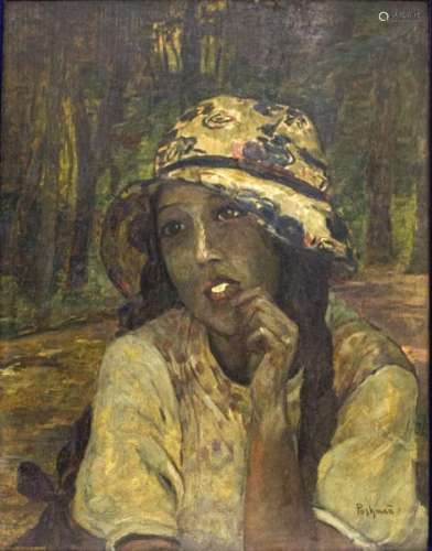 Hovsep Pushman (1877-1966) - La Jeune fille au chapeau, huile sur panneau, signée, [...]