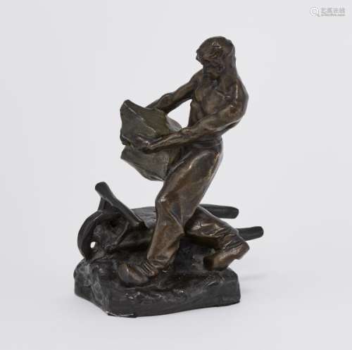 Edouard Drouot (1859-1945) - Travailleur chargeant la brouette, bronze à patine [...]