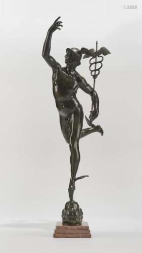 D'après Jean de Bologne (1529-1608) - Mercure, important bronze à patine foncée, [...]