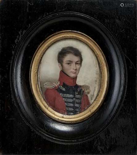 Ecole début XIXe s - Portrait d'officier, miniature sur ivoire, 7x5,5 cm -
