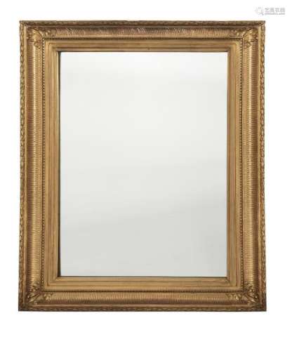 Miroir rectangulaire d'époque Napoléon III - Bois stuqué et doré, 118x96 cm -
