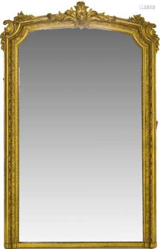 Miroir d'époque Napoléon III de style Louis XVI - Stuc doré, glace au mercure, [...]