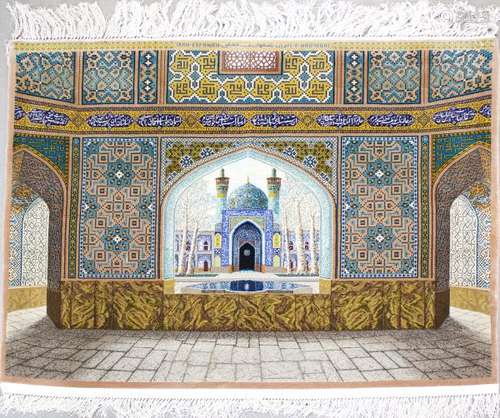 Tapis, Iran, Isfahan - Laine et soie à décor de la mosquée bleue d'Isfahan, [...]