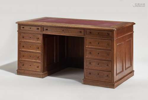 Bureau anglais - Deux caissons, acajou et cuir, 80x152x80 cm -