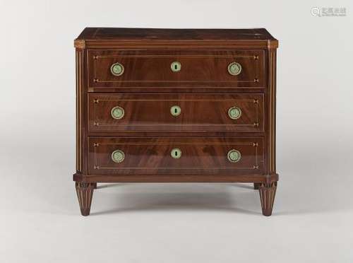 Commode d'époque George III, Angleterre  - Trois tiroirs, acajou et bois fruitier [...]