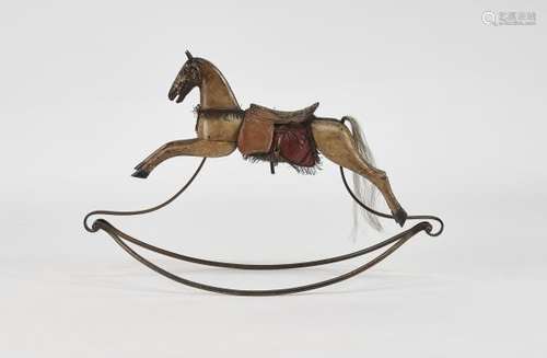 Cheval à bascule - Bois peint polychrome, L 100 cm -