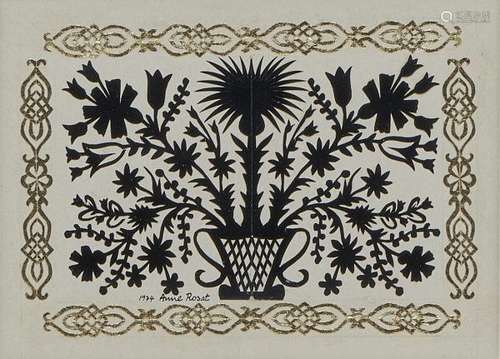 Anne Rosat (1935) - Découpage à motif d'un bouquet de fleurs, signé et daté [...]