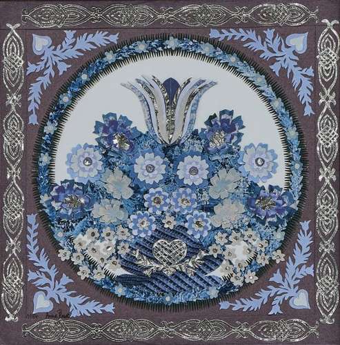 Anne Rosat (1935) - Découpage à motif de fleurs, signé et daté 1984, 19x19 cm -