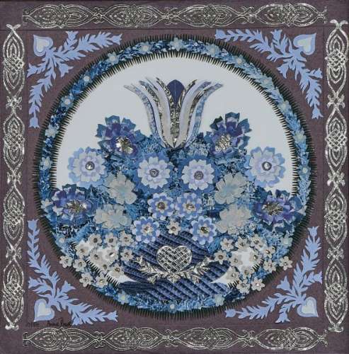 Anne Rosat (1935) - Découpage à motif de fleurs, signé et daté 1984, 19x19 cm -