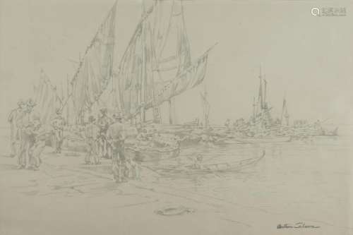 Arthur Calame (1843-1919) - Deux études de bateaux au port, mine de plomb sur [...]