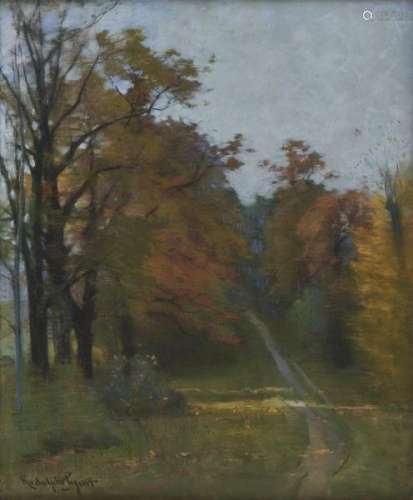 Rodolphe Piguet (1840-1915) - Paysage automnal, pastel sur papier, signé, 53x44 cm -