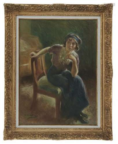 Otto Vautier (1863-1919) - Portrait de femme, pastel sur papier marouflé sur toile, [...]