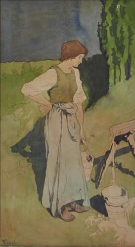 Pierre-Eugène Vibert (1875-1937) - Femme à la source, aquarelle et gouache sur [...]
