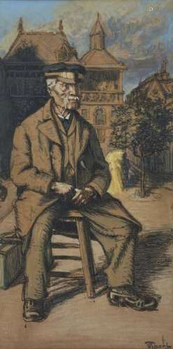 Pierre-Eugène Vibert (1875-1937) - Portrait de vieillard, crayon gras et gouache [...]
