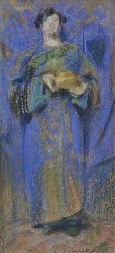 Charles L'Eplattenier (1874-1946) - Figure vêtue d'une longue tunique, pastel sur [...]