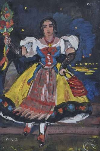 Alexandre Cingria (1879-1945)  - Danseuse folklorique, gouache sur papier, 27,5x18,5 [...]