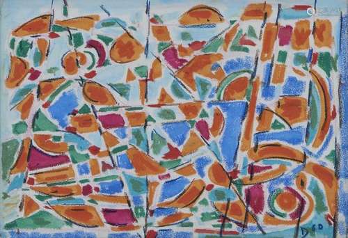 Julien Dinou (1895-1983) - Abstraction, gouache et mine de plomb sur papier, [...]