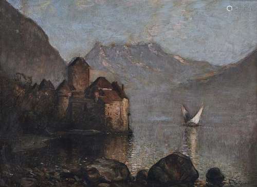 Charles Vuillermet (1849-1918) - Château de Chillon, huile sur panneau, signée, [...]