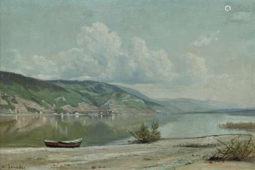 Nathanël Lemaître (1831-1897) - Vue prise de l'Ile Saint-Pierre, huile sur toile, [...]