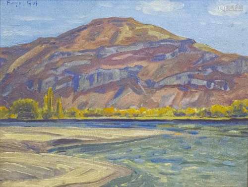 François Gos (1880-1975) - Vue du lac, huile sur carton, signée, 26x34 cm -