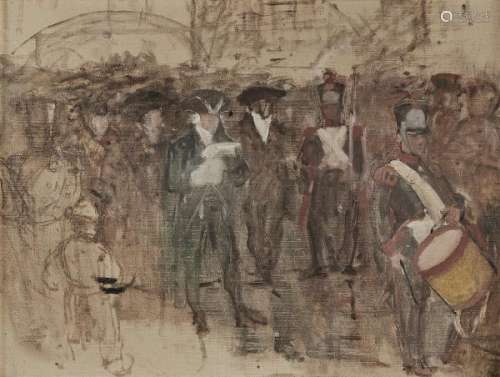 Edouard Castres (1838-1902) - Proclamation, étude, huile sur toile, 27x35 cm -