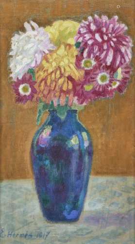 Eric Hermès (1881-1971) - Bouquet de dahlias, huile sur toile, signée et datée [...]