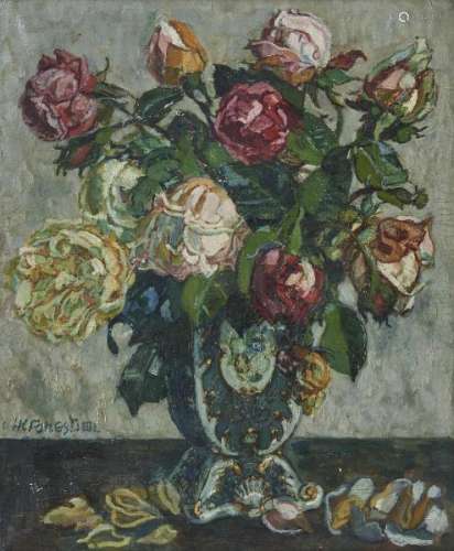 Henri Forestier (1875-1922) - Bouquet de fleurs, huile sur toile, signée, 46x38 cm -