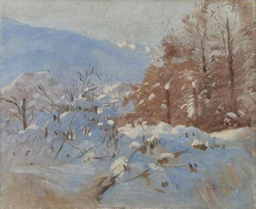 Albert Silvestre (1859-1964) - Paysage hivernal, huile sur toile, signée, 37x45 cm -