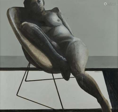 Jean Marc Besson (1939) - Nu féminin dans un fauteuil, huile sur toile, signée et [...]