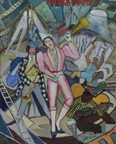 Stéphanie Guerzoni (1887-1970) - Le cirque, huile sur toile, signée, 73x60 cm -