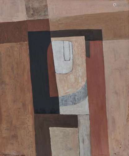 Charles Monnier (1925-1993) - Variation rouge, huile sur toile, signée, 65x53 cm -