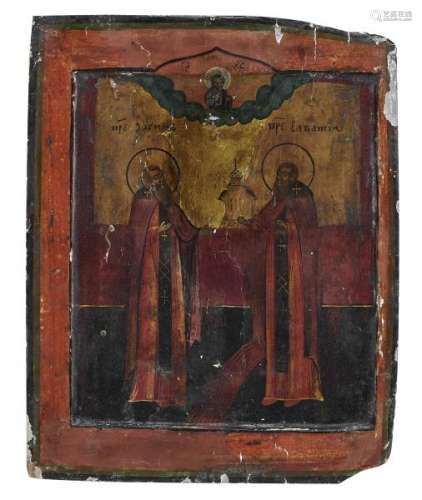Deux saints personnages - Russie, icône, tempera sur panneau, 32x25 cm -