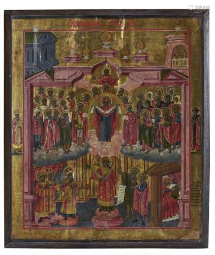 La Vierge et les Saints dans une architecture - Russie, icône, tempera sur paneau, [...]