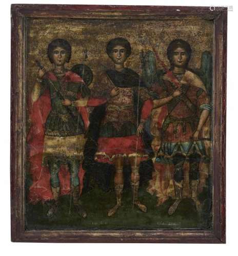 St George, St Démétrius et l'Archange Michel - Russie, icône, signée et datée [...]