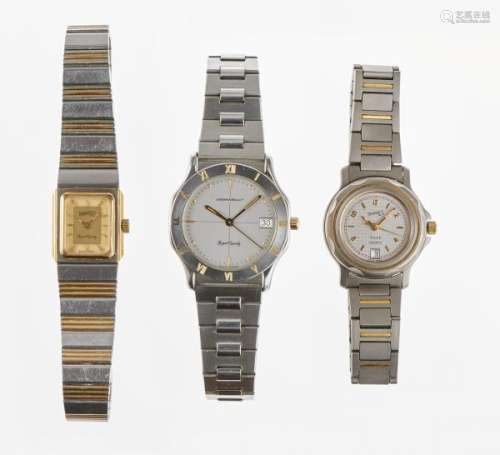 Eberhard, lot de trois montres bracelet rondes à quartz - L'une à cadran noir, [...]