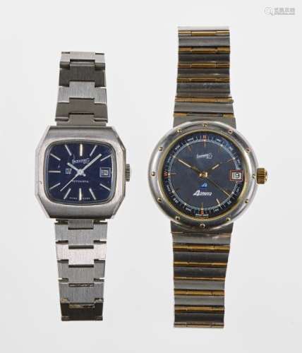 Eberhard, lot de deux montres bracelet - L'une carrée automatique à cadran bleu, [...]