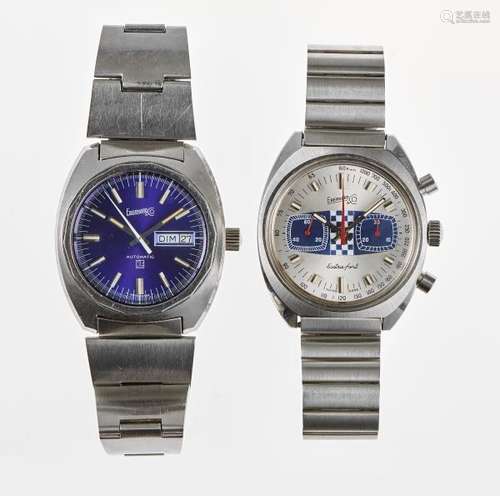 Eberhard, lot de deux montres bracelet rondes  - L'une automatique à cadran violet, [...]