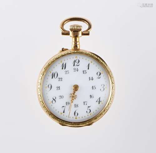 Montre de poche - Cadran blanc, aiguilles dorées, chiffres arabes noirs, or 750, D [...]