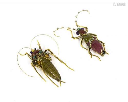 Iradj Moini, lot de deux broches insectes serties de diverses pierres - Métal [...]