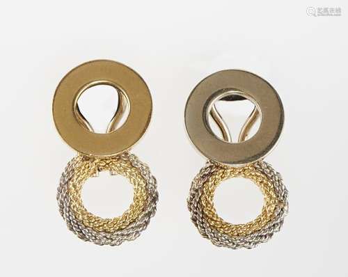 Clips d'oreilles circulaires stylisés deux ors - Or et or gris 750, H 2,5 cm, 13 g [...]