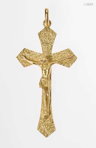 Pendentif-croix ciselée ornée du Christ - Or 750, L 6 cm, 13 g - Prix de réserve [...]