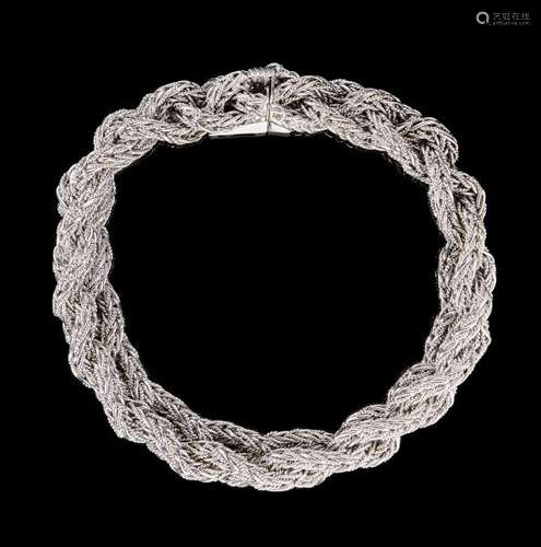 Bracelet souple tressé - Or gris 750, L 20,5 cm, 60 g - Prix de réserve :  - 1500 -