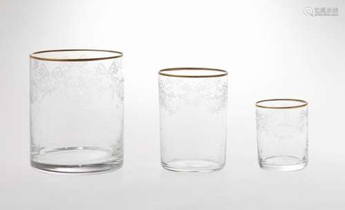 20 verres Nason & Moretti, Murano - Cristal gravé à décor de fleurs, filet or (5 [...]