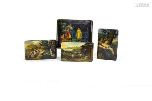 Quatre boîtes rectangulaires, Russie et Angleterre, XIXe-XXe s - Papier mâché [...]