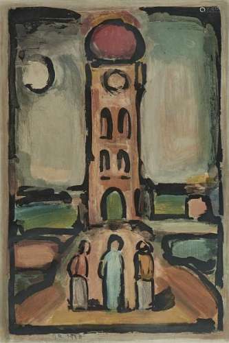 Georges Rouault (1871-1958) - Scène devant une tour, eau-forte, monogrammée et [...]