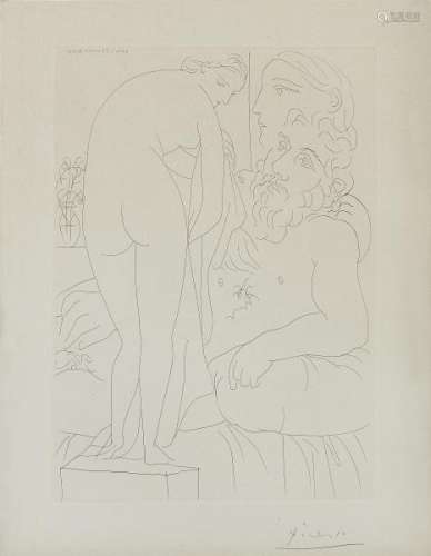 Pablo Picasso (1881-1973) - Le Repos du sculpteur devant un nu à la draperie. [...]